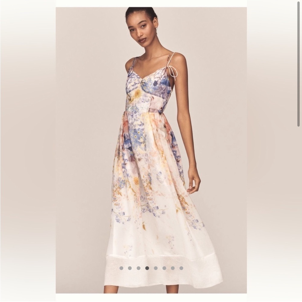 new En Saison Taylorrann watercolor midi dress in ivory violet orange combo - Picture 2 of 7